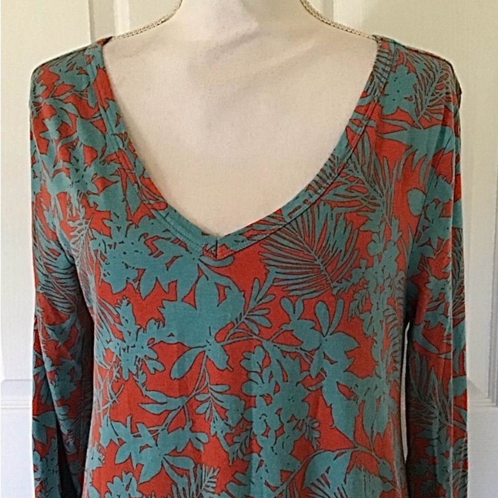 🌴Soft Surroundings Santiago Tropical Orange & Blue LongSleeves, Pockets Midi. M - Picture 5 of 8
